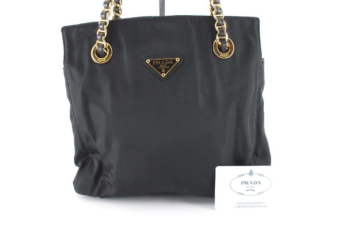 プラダ PRADA ナイロン チェーン トートバッグ ギャラカード 三角ロゴ 