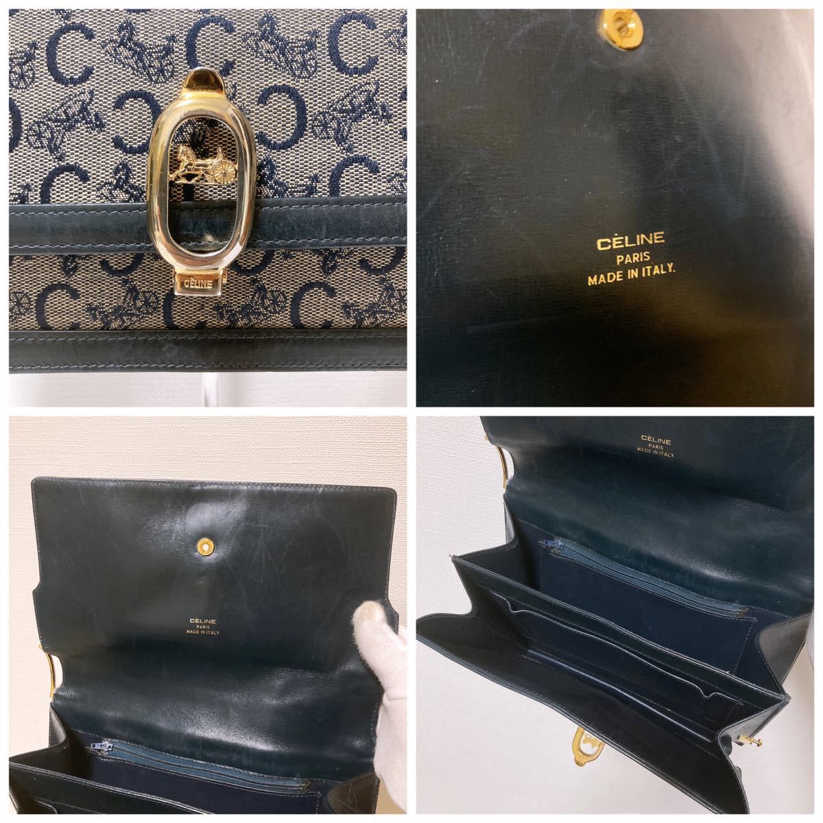 1円 CELINE セリーヌ Cサルキー 馬車金具 ヴィンテージ キャンバス 
