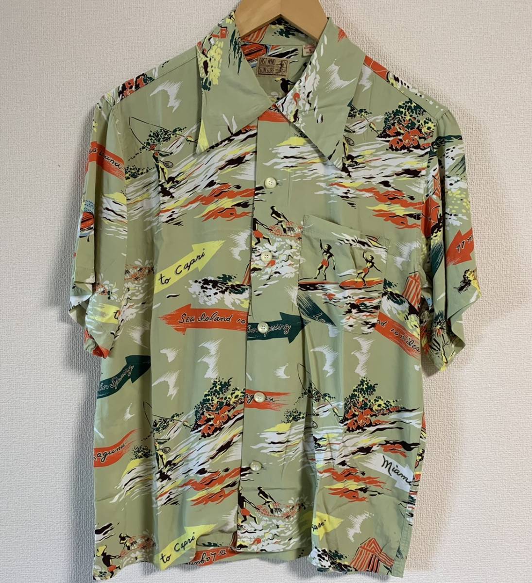 1円！未使用　S オールドサンサーフ　ハワイアンシャツ　アロハシャツ　50's ロカビリー　サンサーフ　ヴィンテージ　vintage 東洋