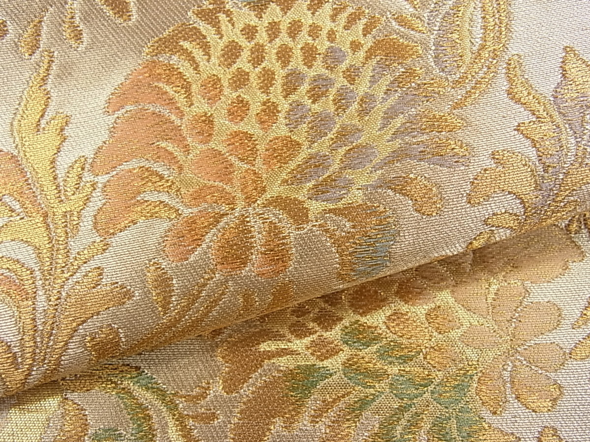 花美人着物□西陣 服部織物謹製 六通柄袋帯 道長花文 金糸 逸品 n3026 