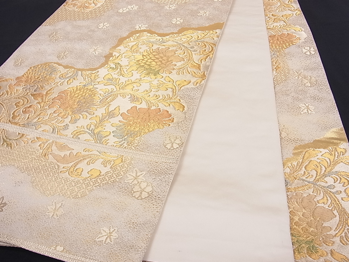 花美人着物□西陣 服部織物謹製 六通柄袋帯 道長花文 金糸 逸品 n3026 