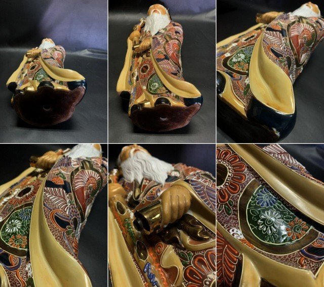 ◇長寿延命・富貴長寿の神◇金彩色絵【 九谷焼 八幡窯 寿老人 】七福神