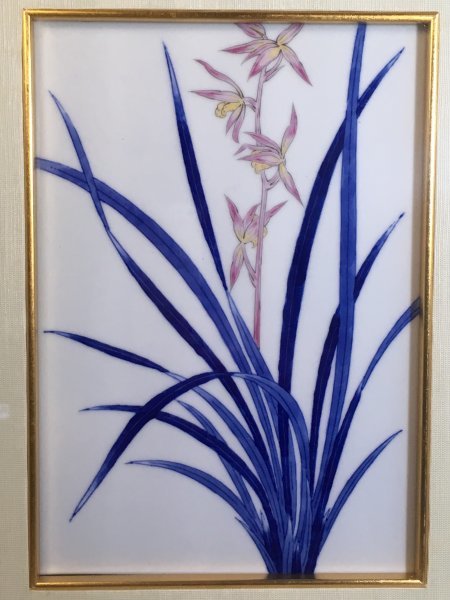 A428 深川製磁 色絵春蘭図 陶板画 額装