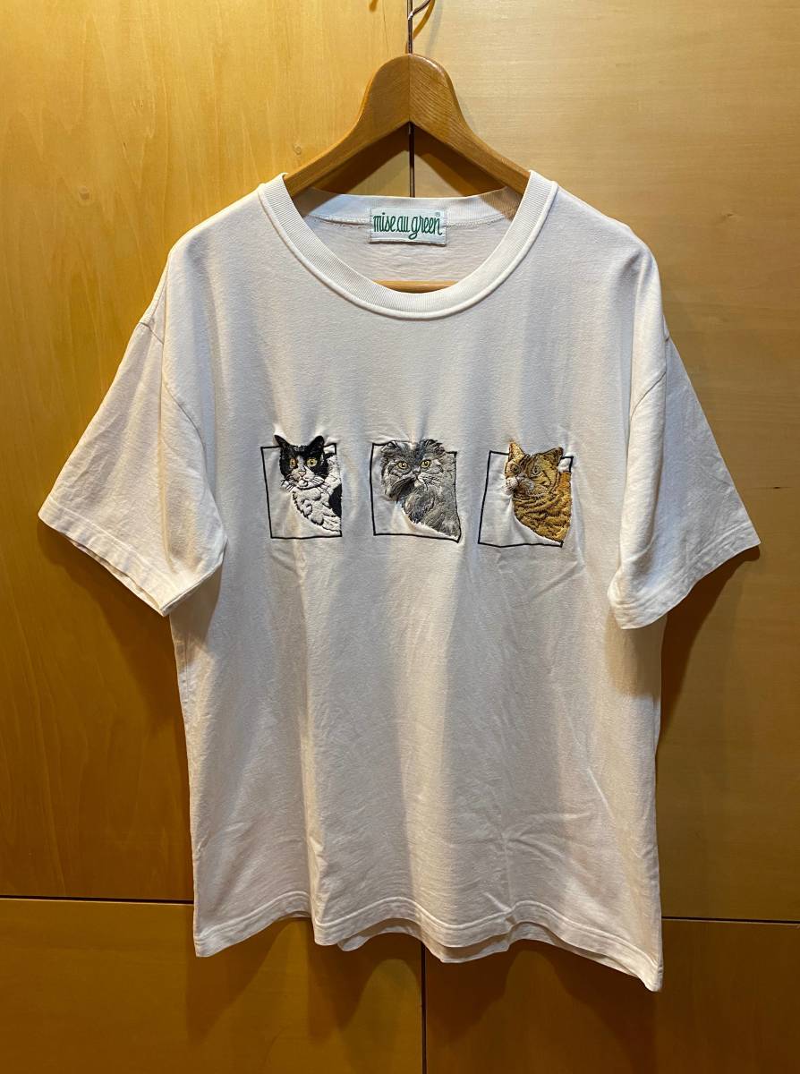 超激得，大得価 古着 mise au green 猫 刺繍 Tシャツ キャット ビンテージ メンズ L(イラスト、キャラクター)｜売買されたオークション情報、yahooの商品情報をアーカイブ公開 - オークファン Lサイズ