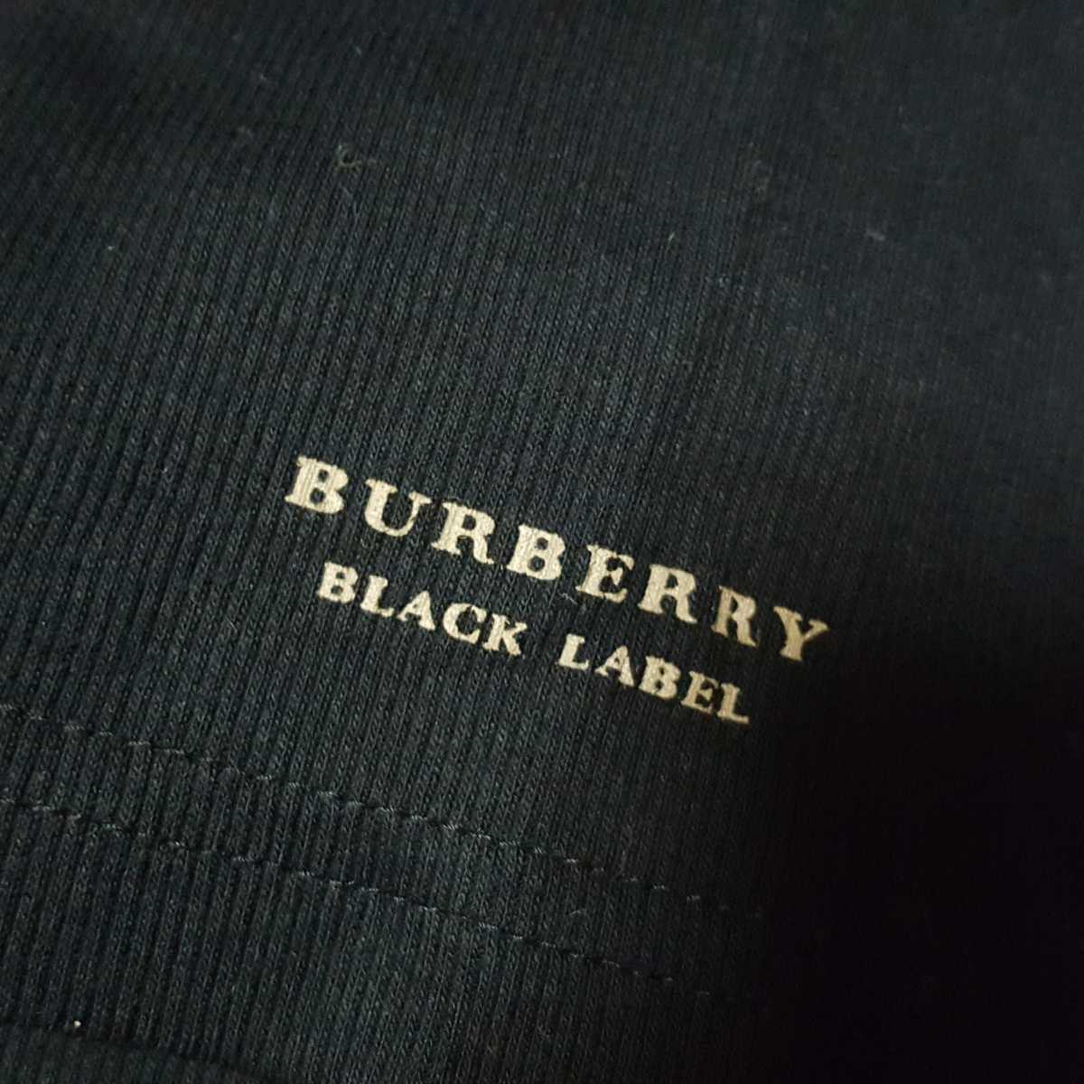 【新品タグ付】バーバリーブラックレーベル ホース刺繍 ブランド文字 リブニット ヘンリーネック カットソー Ｔシャツ 日本製 黒 3（Ｌ） バーバリーブラックレーベル ホース刺繍 ブランド Lサイズ相当 BLACKLABEL 鹿の子