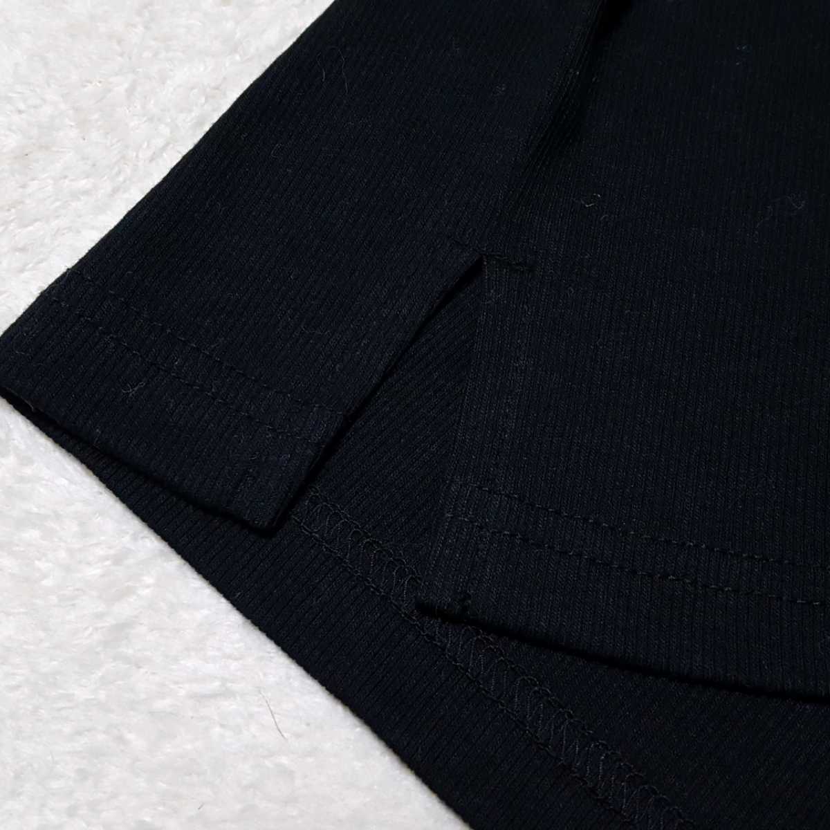 【新品タグ付】バーバリーブラックレーベル ホース刺繍 ブランド文字 リブニット ヘンリーネック カットソー Ｔシャツ 日本製 黒 3（Ｌ） バーバリーブラックレーベル ホース刺繍 ブランド Lサイズ相当 BLACKLABEL 鹿の子
