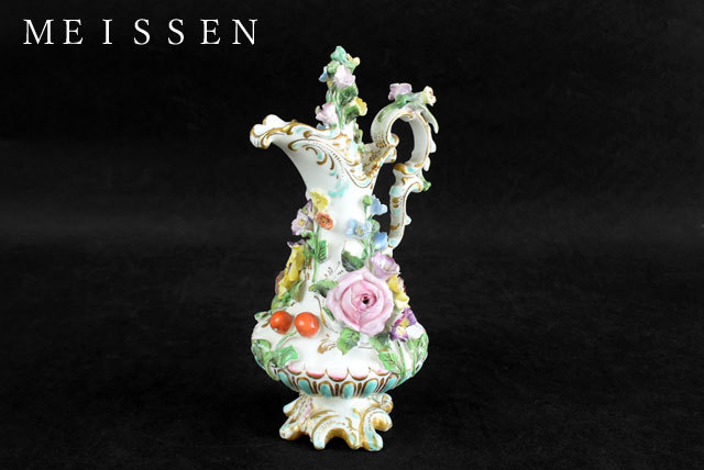 茶 西洋アンティーク マイセン Meissen 色絵金彩細密細工 ミルクポット