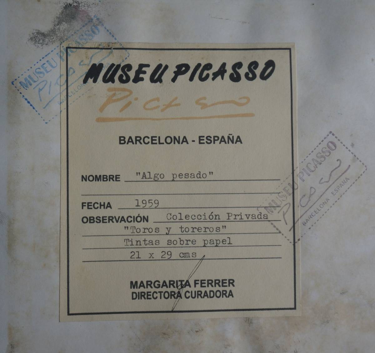 パブロ・ピカソ 1959年 肉筆水彩原画 Picasso美術館認証 【公式通販】