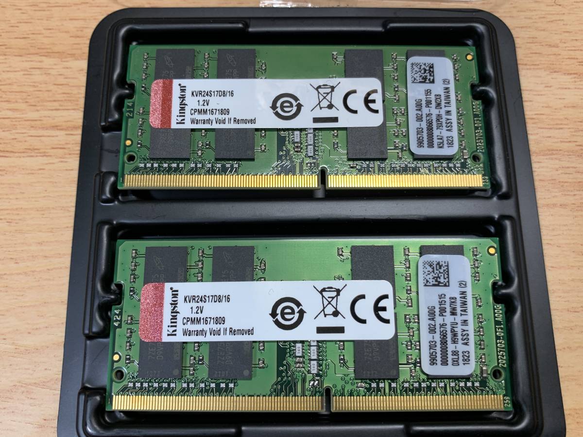 Kingstone製 ノート用 DDR4 16GBx2枚 計32GB KVR24S17D8/16×2枚
