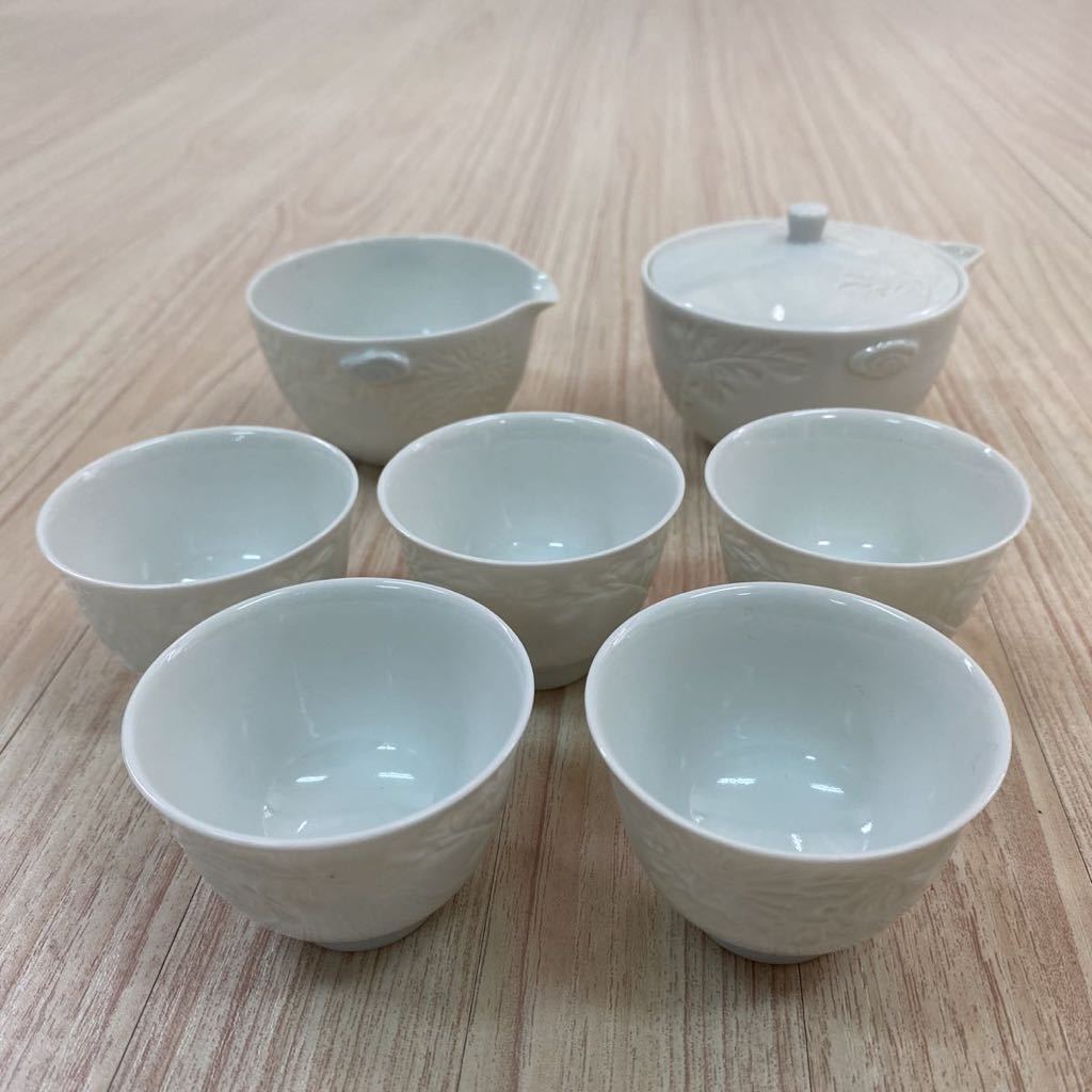 4 出石焼 茶器セット 白磁 出石 花刻 煎茶道具 急須 当時物 湯呑 焼物
