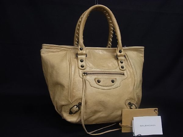 超激得，大得価 1円 BALENCIAGA バレンシアガ 228750 ザ サンデー レザー ミラー付き トート ハンドバッグ 手提げかばん イエローベージュ系 BA2324Wア(かばん、バッグ)｜売買されたオークション情報、yahooの商品情 かばん、バッグ