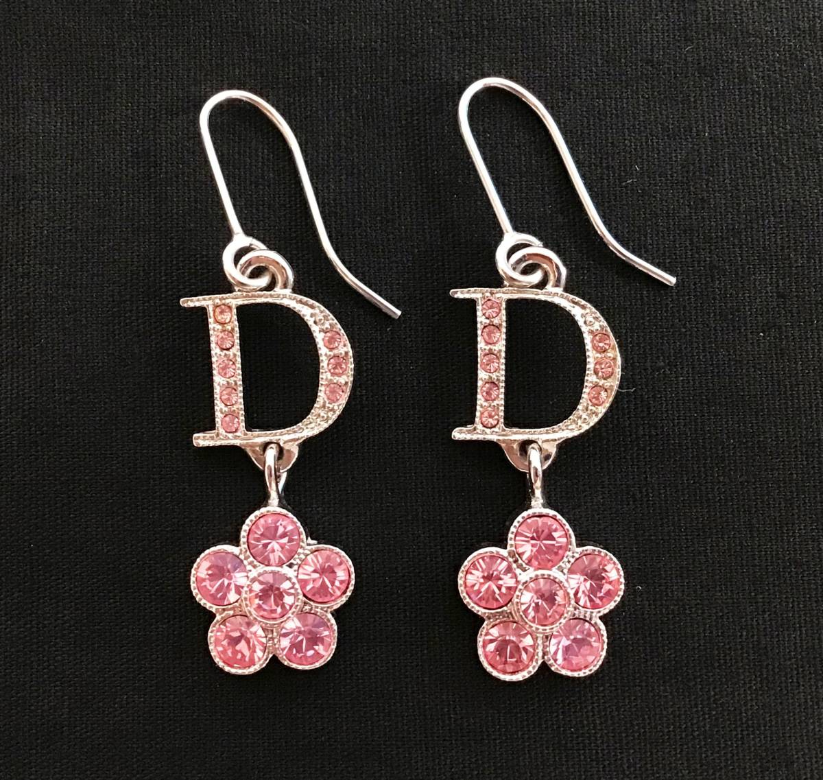 ChristianDior ピアス フック 花 フラワー デザイン モチーフ ピンク 