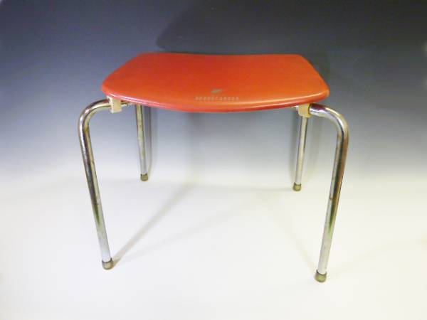 昭和レトロポップ赤ビニールレザー座面スタッキングスツール椅子