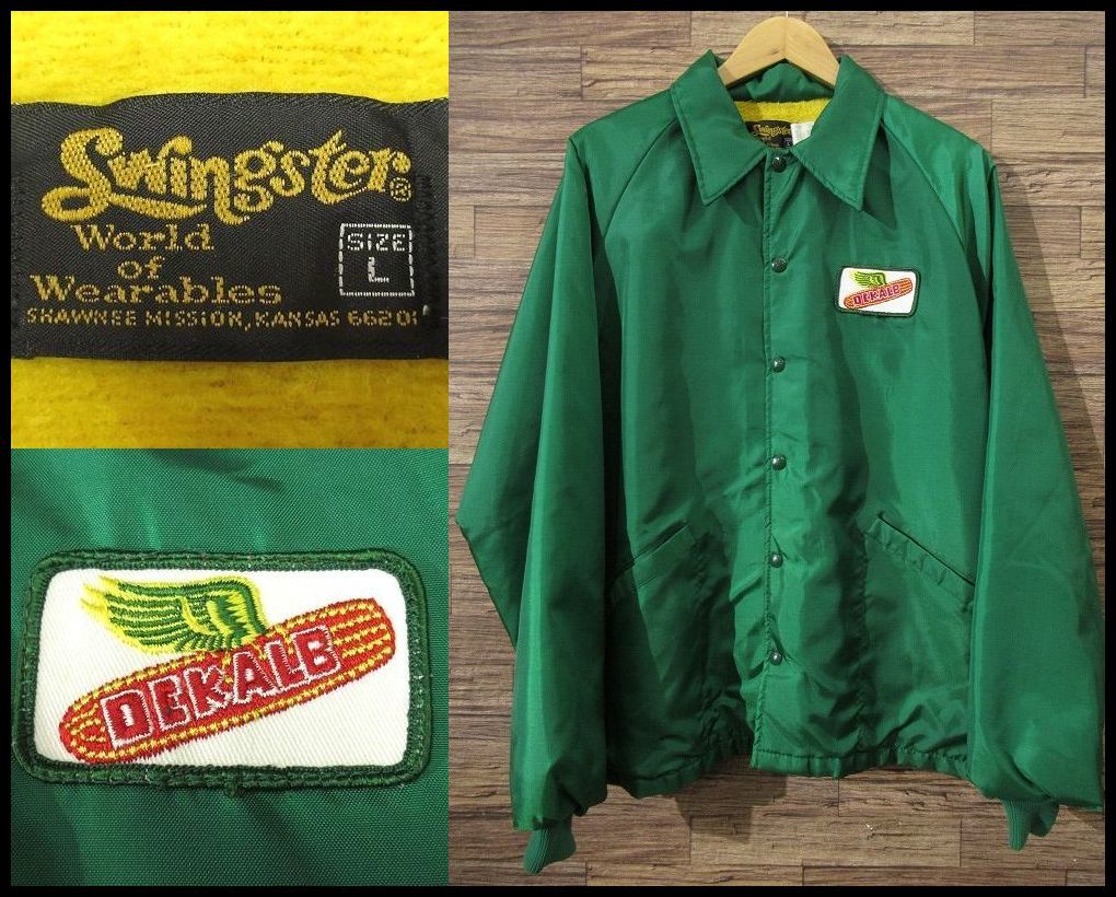 爆買い，人気SALE 80s OLD オールド ビンテージ Swingster スウィングスター 黒タグ DEKALB ワッペン 裏ボア ナイロン コーチ ジャケット L 緑 古着(Lサイズ)｜売買されたオークション情報、yahooの商品情報をアーカイ ジャンパー、ブルゾン一般
