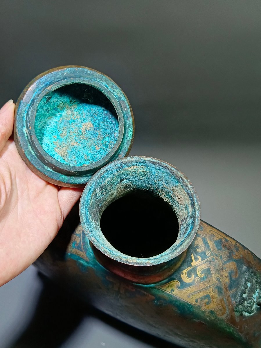 ◇鶴鳴堂◇中国・戦漢時代 青銅製 饕餮紋双環耳尊 超絶技巧 文化財
