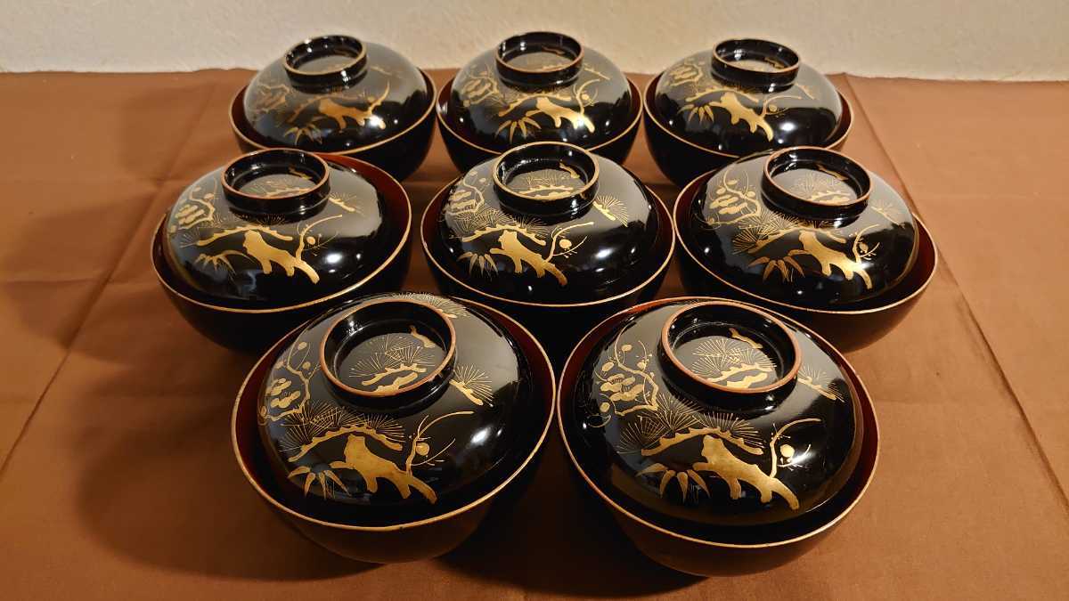 アンティーク 輪島塗漆器 高杯皿 金縁 朱漆塗り 5客 【直営