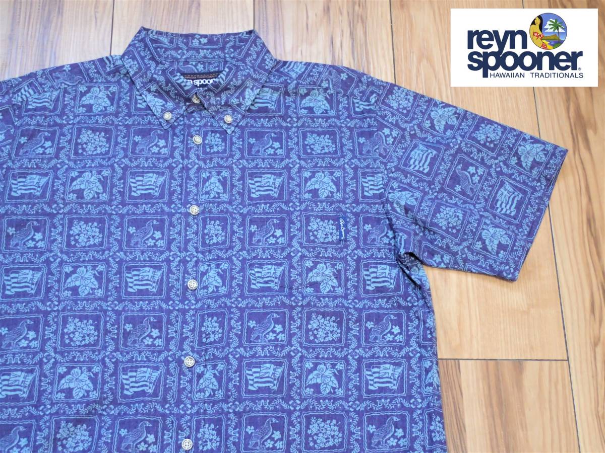 ☆reyn spooner　☆レインスプーナー　☆コットン　☆ボタンダウン　☆アロハシャツ　☆ロゴボタン　☆ブルー　☆メンズ　☆大寸　☆XL Reyn Spooner レインスプーナー トートバッグ spooner（レインスプーナー） 総柄