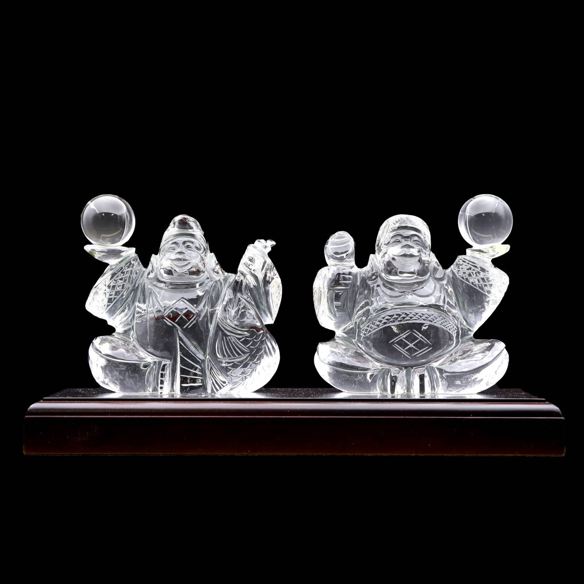 水晶製 細密彫 人物像 置物 2点セット 元箱付 dd-083 【公式通販】