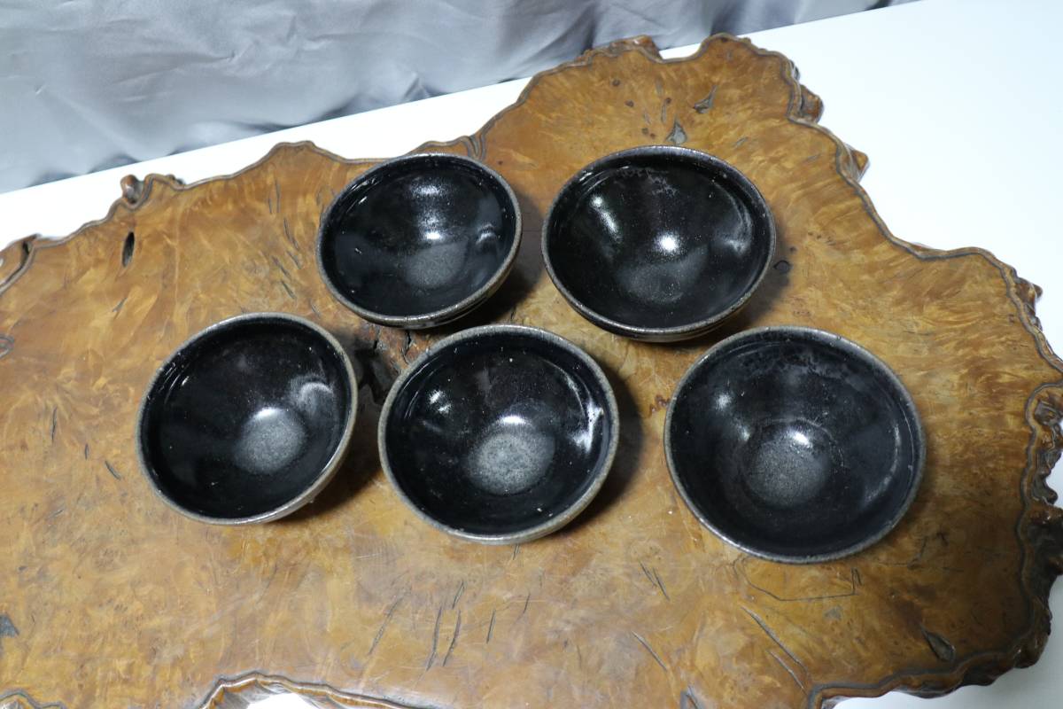 中国古美術 唐物 宋代 黒釉天目茶碗 五客 全 口径約10.6