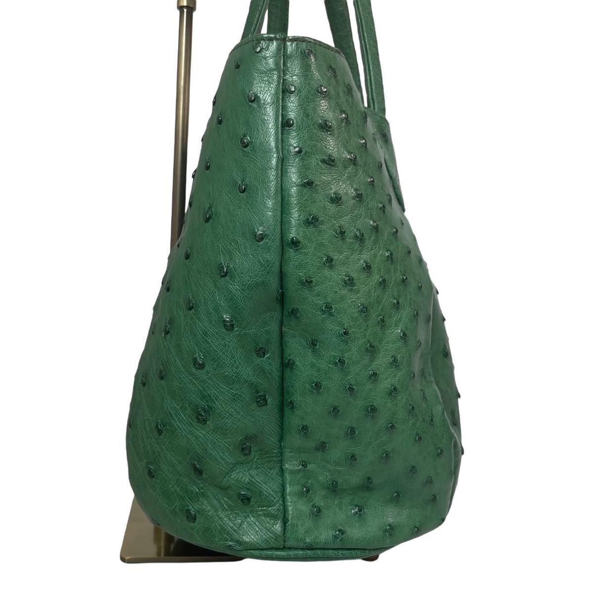 美品 JRA認定 オーストリッチ レザーバッグ 黄緑 ライトグリーン 定価40万】1スタ 1円スタート オーストリッチ genuine ostrich