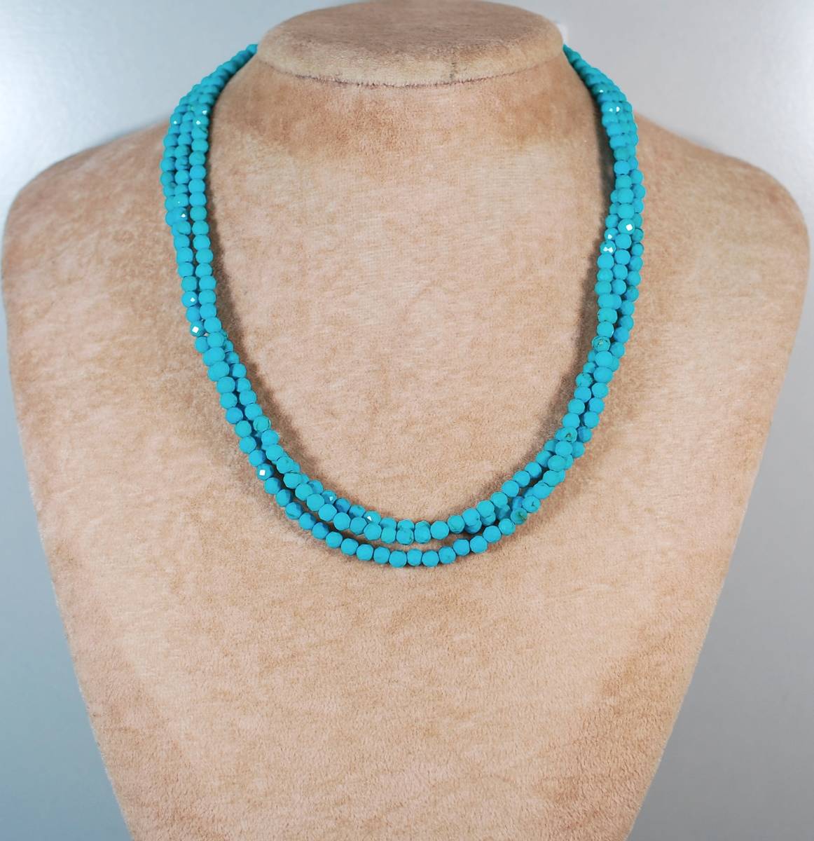 100~ソ付アリゾナ産2連ネックレス綺麗色艶照り良い！天然トルコ