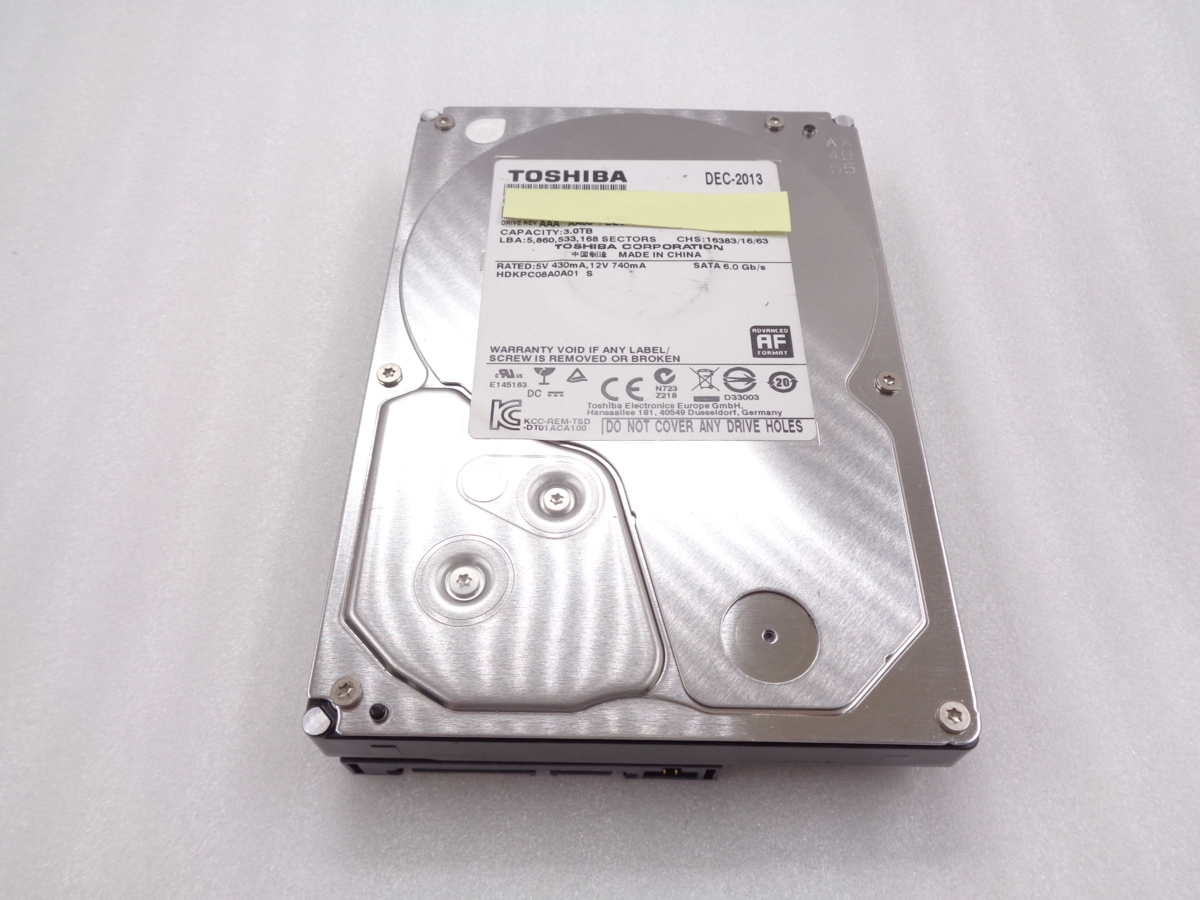 TOSHIBA DT01ACA300 3.5型HDD 3TB SATA 2015年製 使用時間:75時間 中古動作