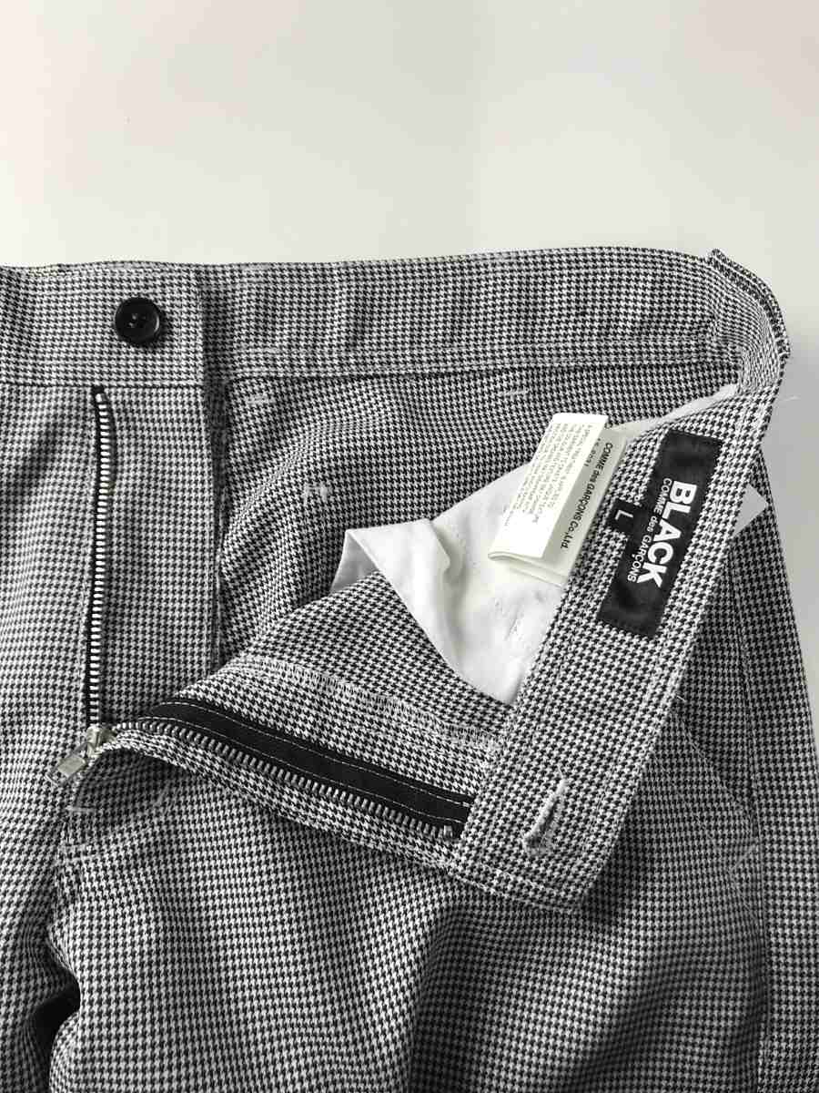 des COMME BLACK GARCONS◇ボトム&frasl;XS&frasl;ポリエステル&frasl;BLK&frasl;無地&frasl;GO-P013 パンツ ? BLACK COMME des GARCONS◆ボトム/L/ポリエステル/GRY/千鳥格子/1S-P031/AD2016