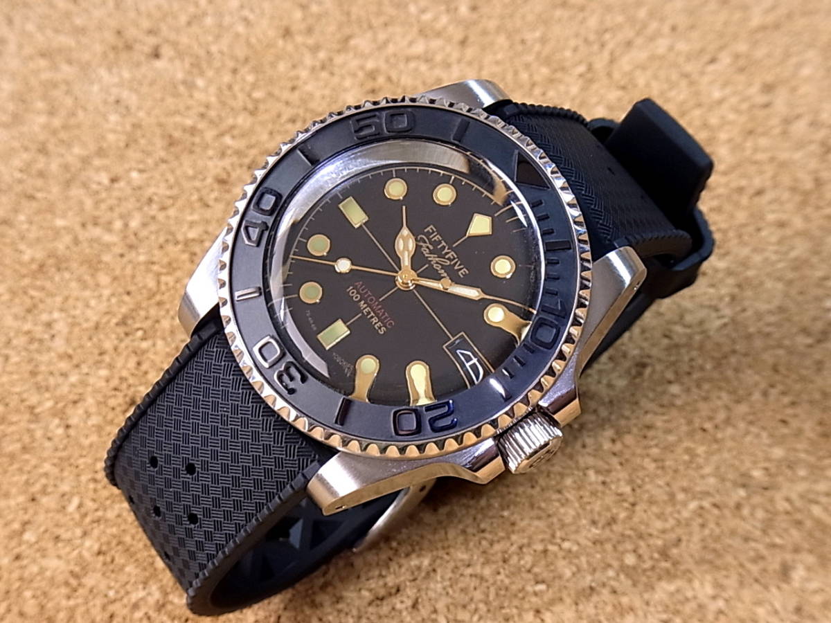 DLW SUB FULL CUSTOM MADE DIVER WATCH＋SEIKO MOD／GOLD INDEX Fifty Five Fathoms BLACK DIAL !