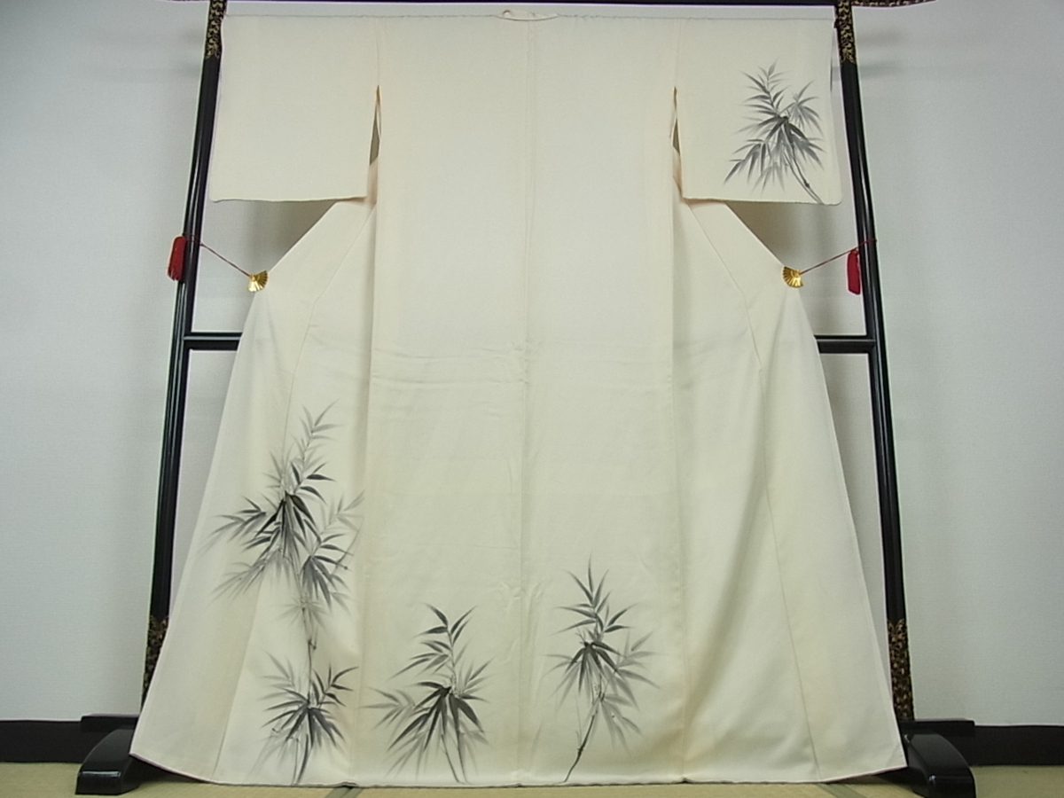 着物屋こころ□訪問着 手描き 笹の葉文 金彩 着丈 171cm 裄 68.5