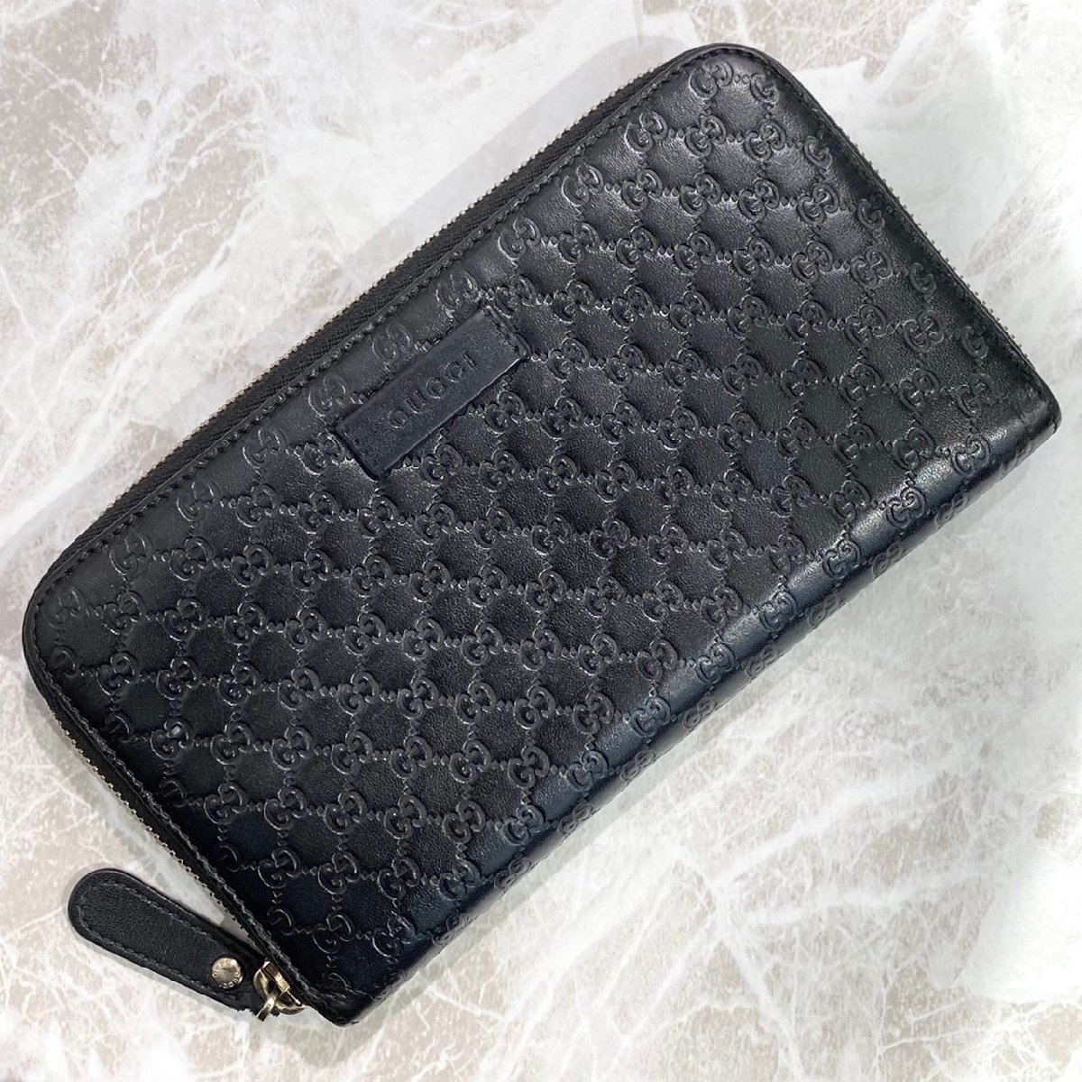 GUCCI グッチ マイクログッチシマ ラウンドファスナー 長財布 黒