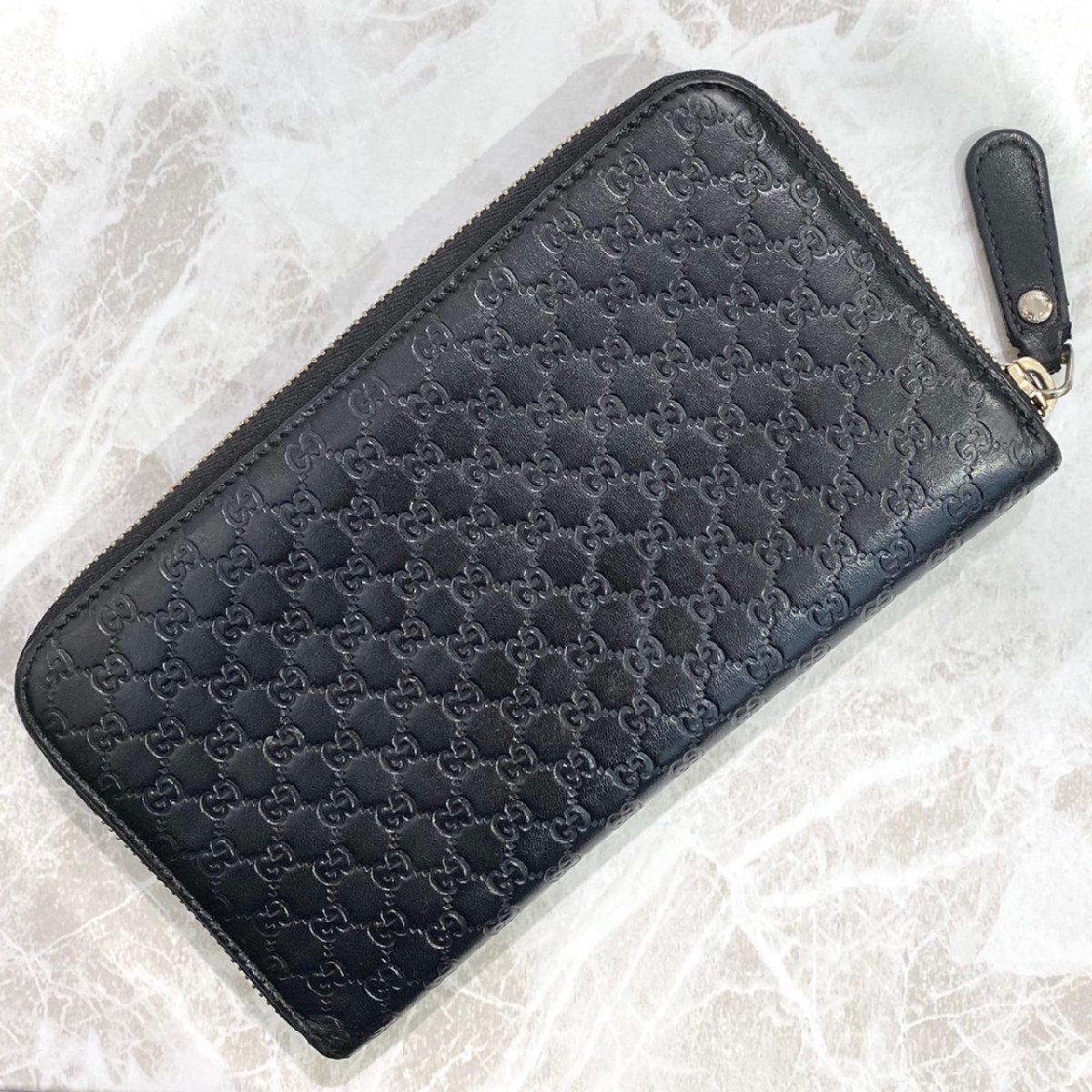 GUCCI グッチ マイクログッチシマ ラウンドファスナー 長財布 黒