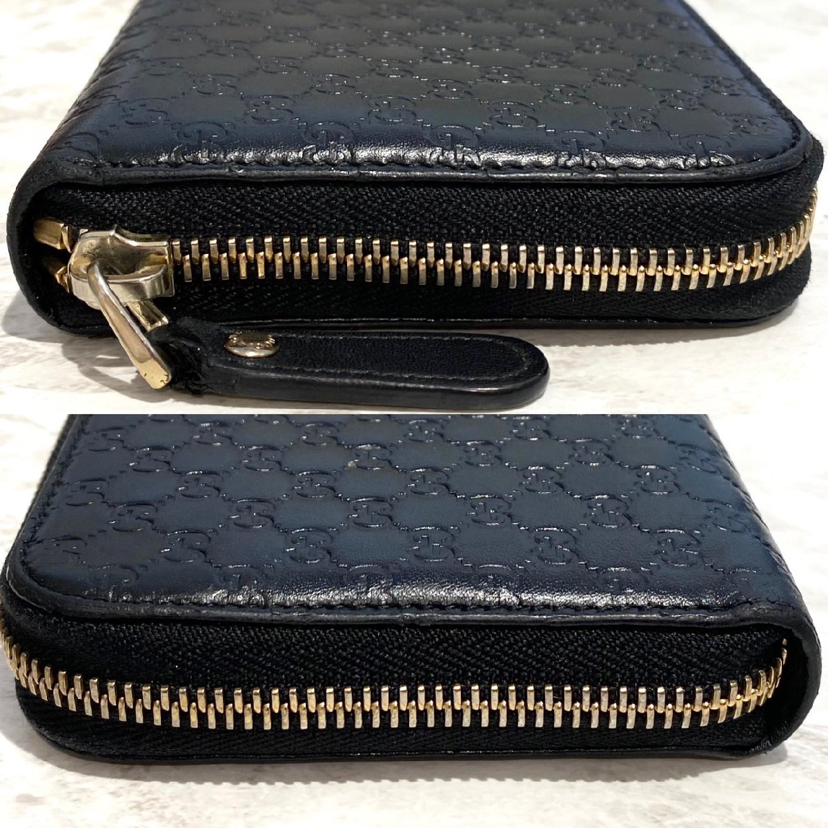 GUCCI グッチ マイクログッチシマ ラウンドファスナー 長財布 黒