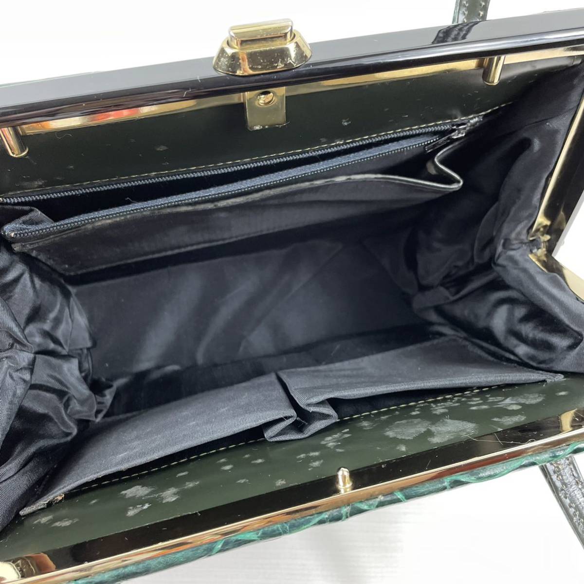 B1870 希少 タートルスキン 亀革 ハンドバッグ がま口型 和装バッグ
