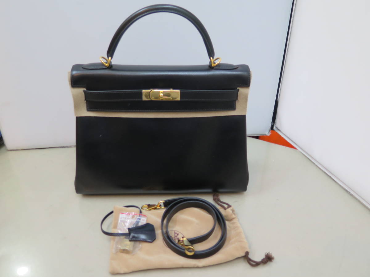 ▽♪Hermes エルメス ケリー32 ボックスカーフ □D刻印 ボックスカーフ 
