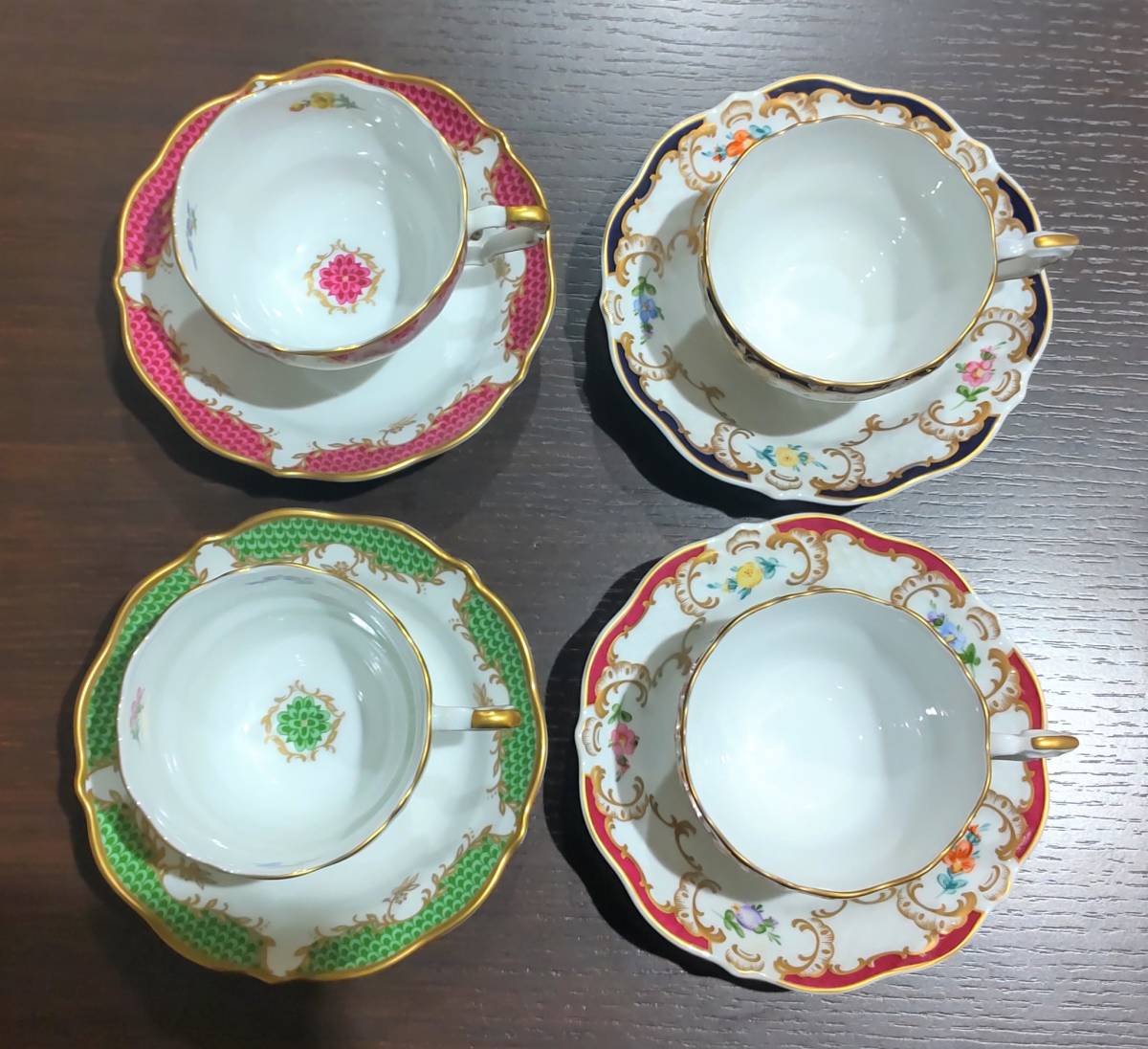 津】#10353A カップ＆ソーサー4客☆リンドナーLindner☆レッド 
