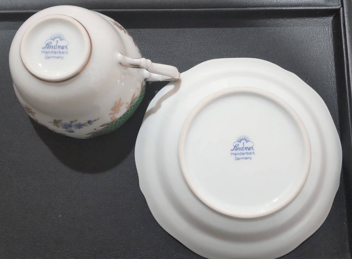 津】#10353A カップ＆ソーサー4客☆リンドナーLindner☆レッド 