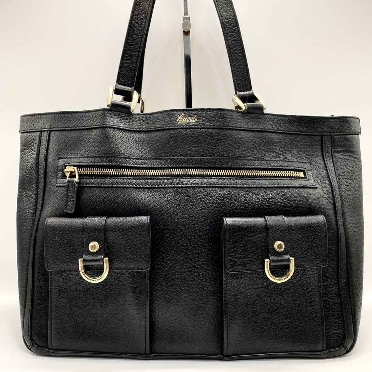 1円【極美品】GUCCI グッチ オールレザー ビジネスバッグ バンド トート 鞄 ブリーフケース A4&PC収納可 メンズ レディース 黒 ブラック グッチ ビジネスバッグ メンズ 1円○極 プレートロゴ トート