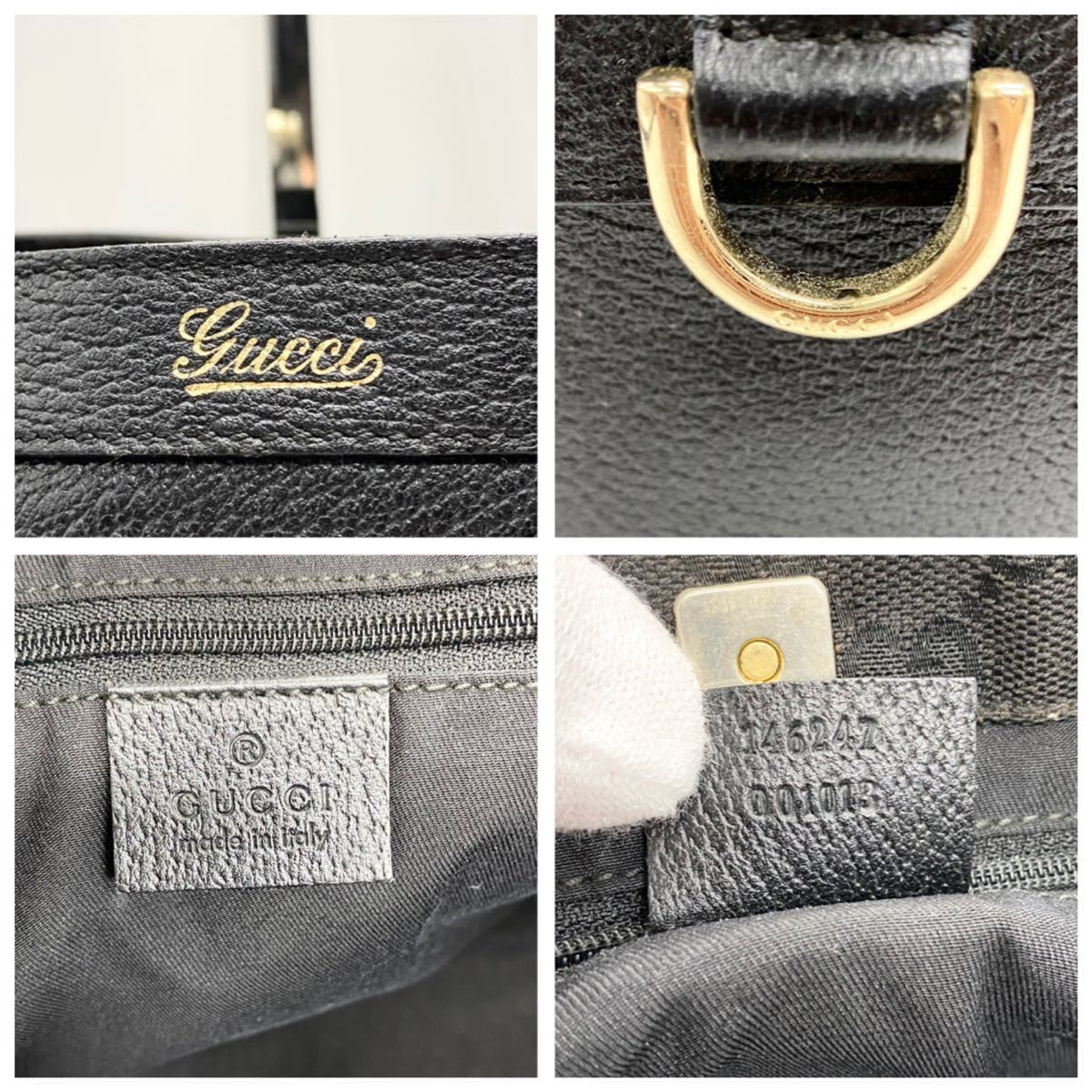 1円【極美品】GUCCI グッチ オールレザー ビジネスバッグ バンド トート 鞄 ブリーフケース A4&PC収納可 メンズ レディース 黒 ブラック グッチ ビジネスバッグ メンズ 1円○極 プレートロゴ トート