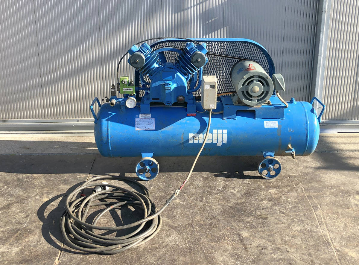 売り切り MEIJI エアーコンプレッサー G-22K 200V三相 2.2KW 80L 10KG 