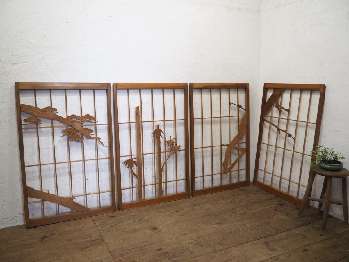 昭和レトロ ビンテージ建具 4枚有 引き戸 古民家 和室建具 DIY 