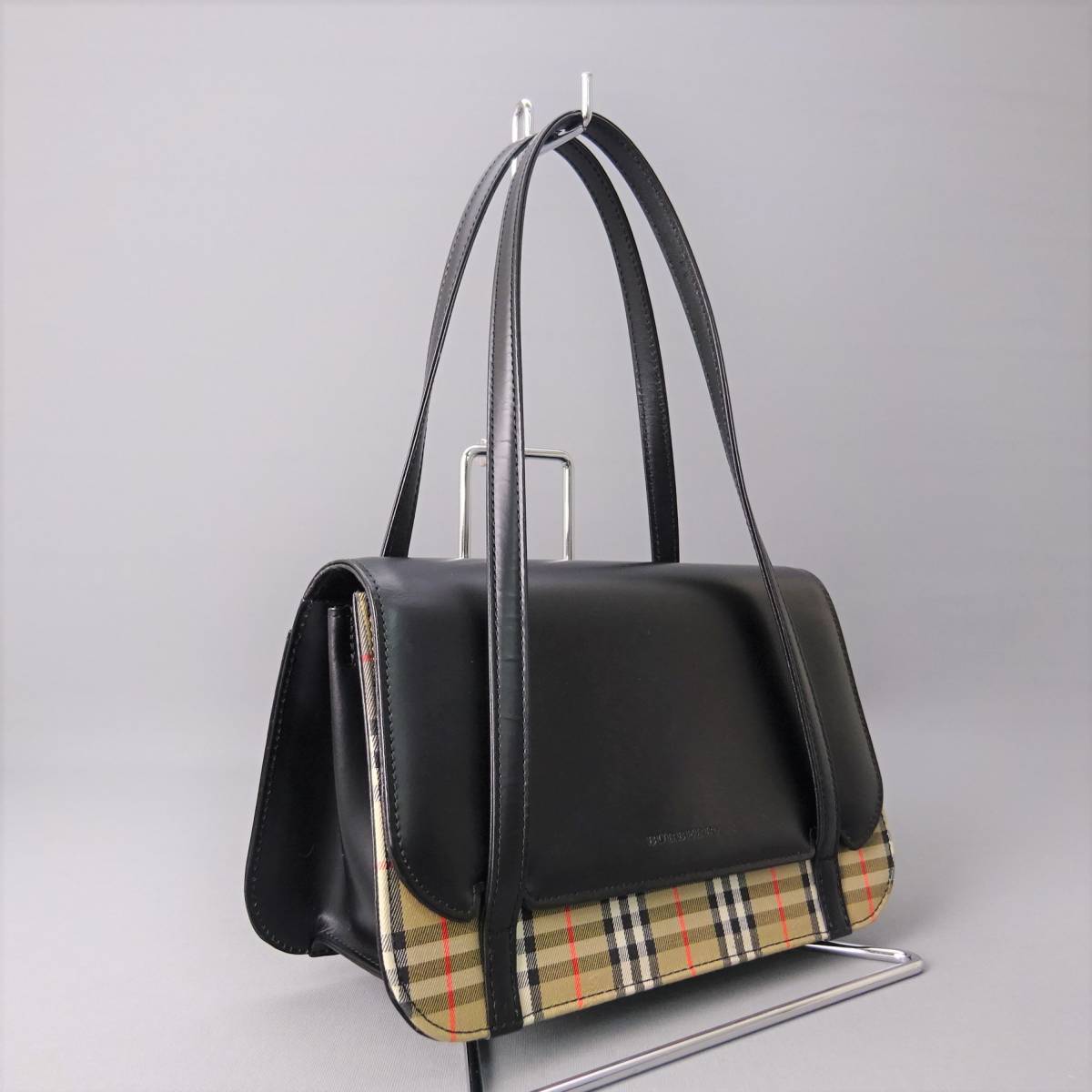 100%新品，得価 本物 バーバリー ベージュノバチェックキャンバス/ブラックレザー ハンドバッグ/ミニトートバッグ/449407(ハンドバッグ)｜売買されたオークション情報、yahooの商品情報をアーカイブ公開 - オ かばん、バッグ