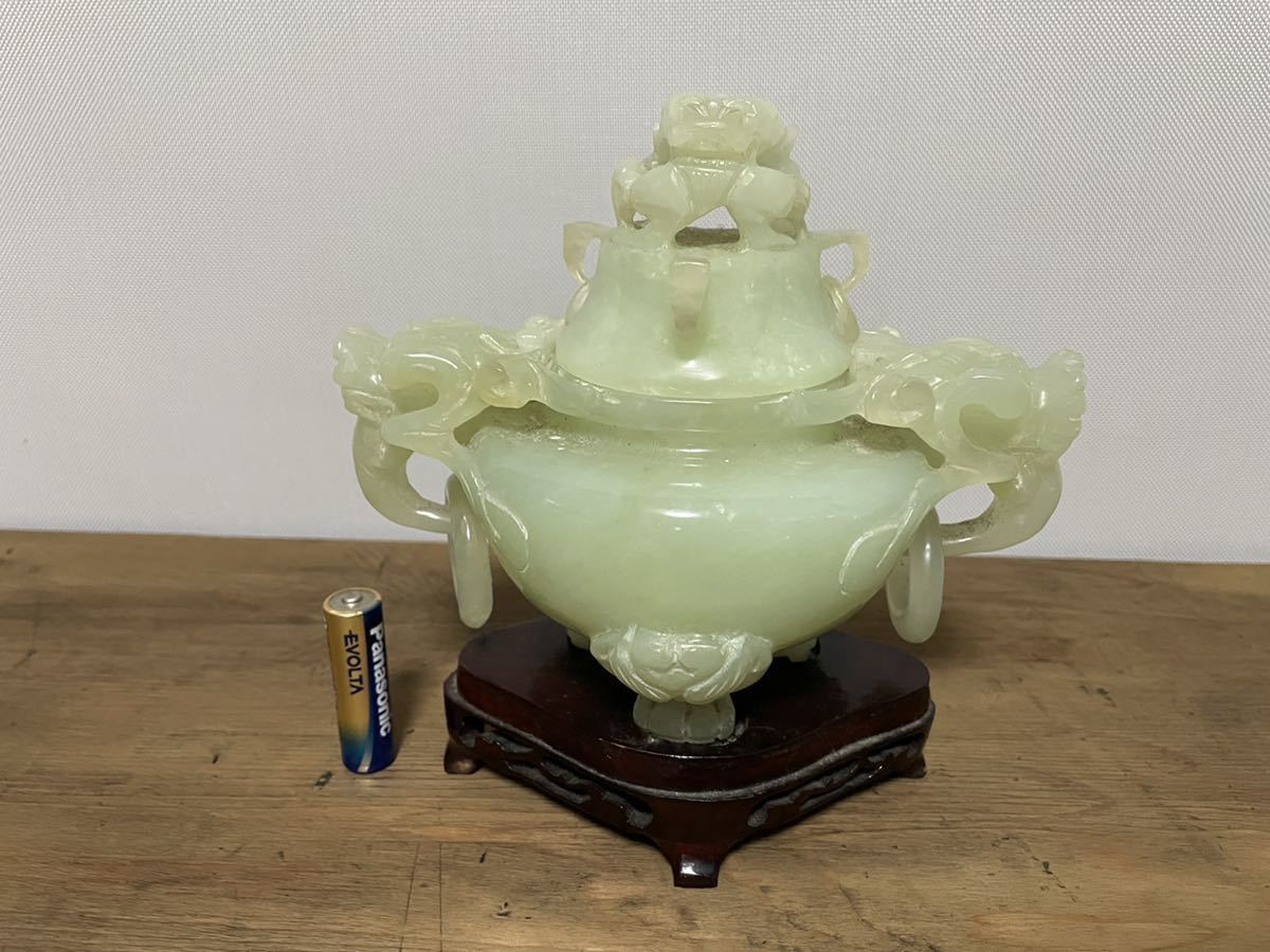 ⭐中国 最上級 巴林石 神獣 自在遊環双耳壺形 玉器 置物飾り 玉石文化