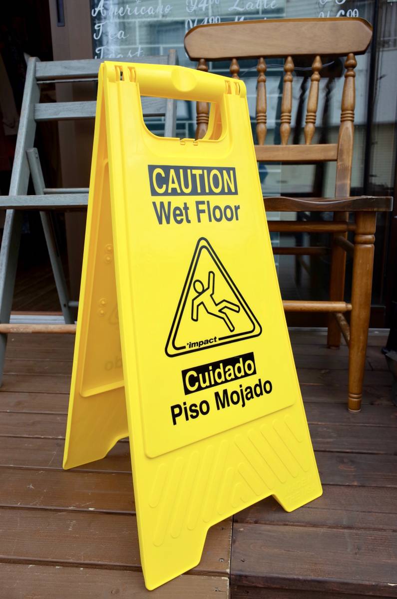 新品 Caution Wet Floor スタンドサイン ロードサイン 看板 アメリカ製 折り畳み 工事 工業系 PFS 世田谷ベース