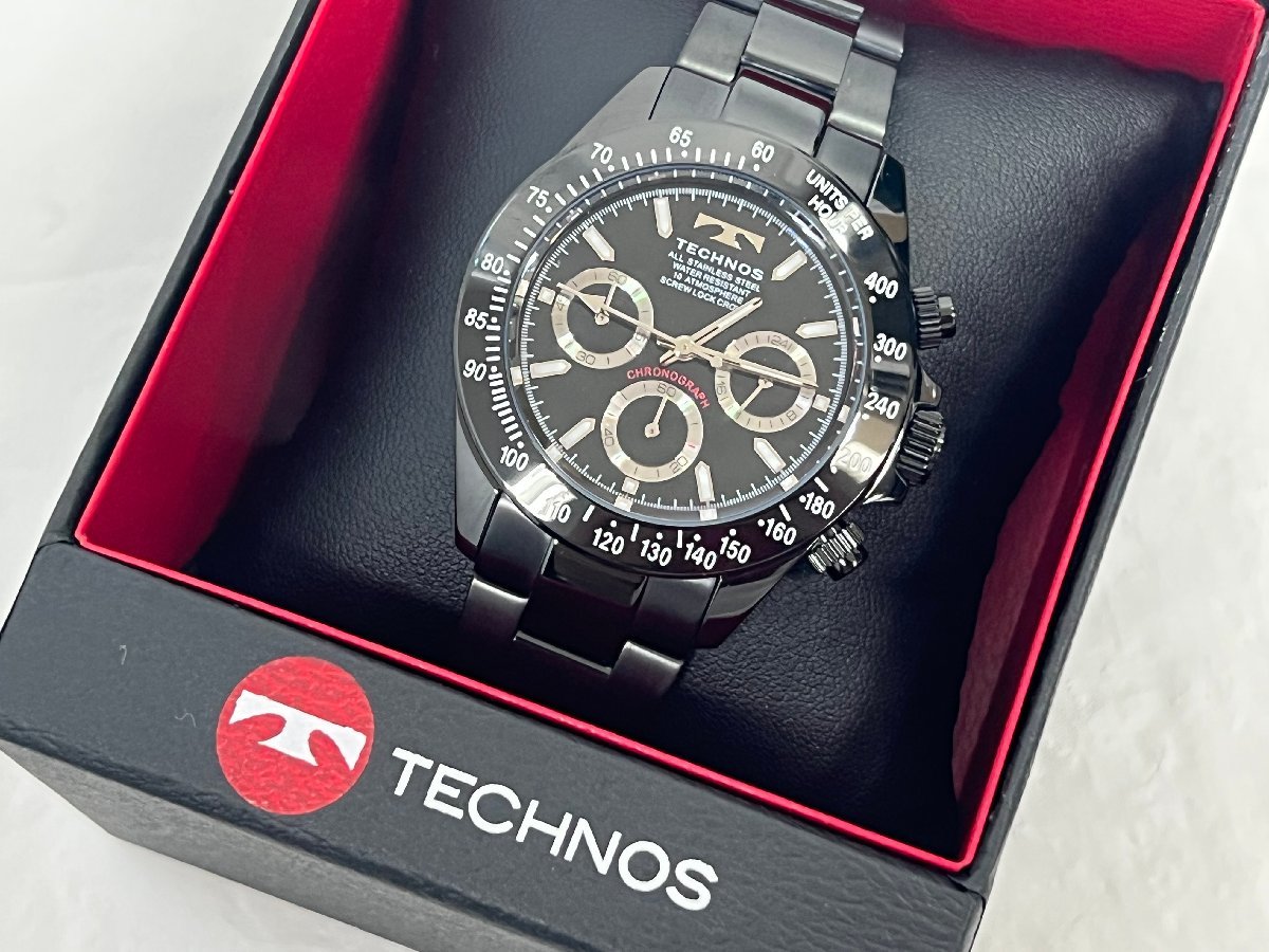 テクノス TECHNOS クロノグラフ 紳士 クォーツ T4685BB 定価￥38,500 