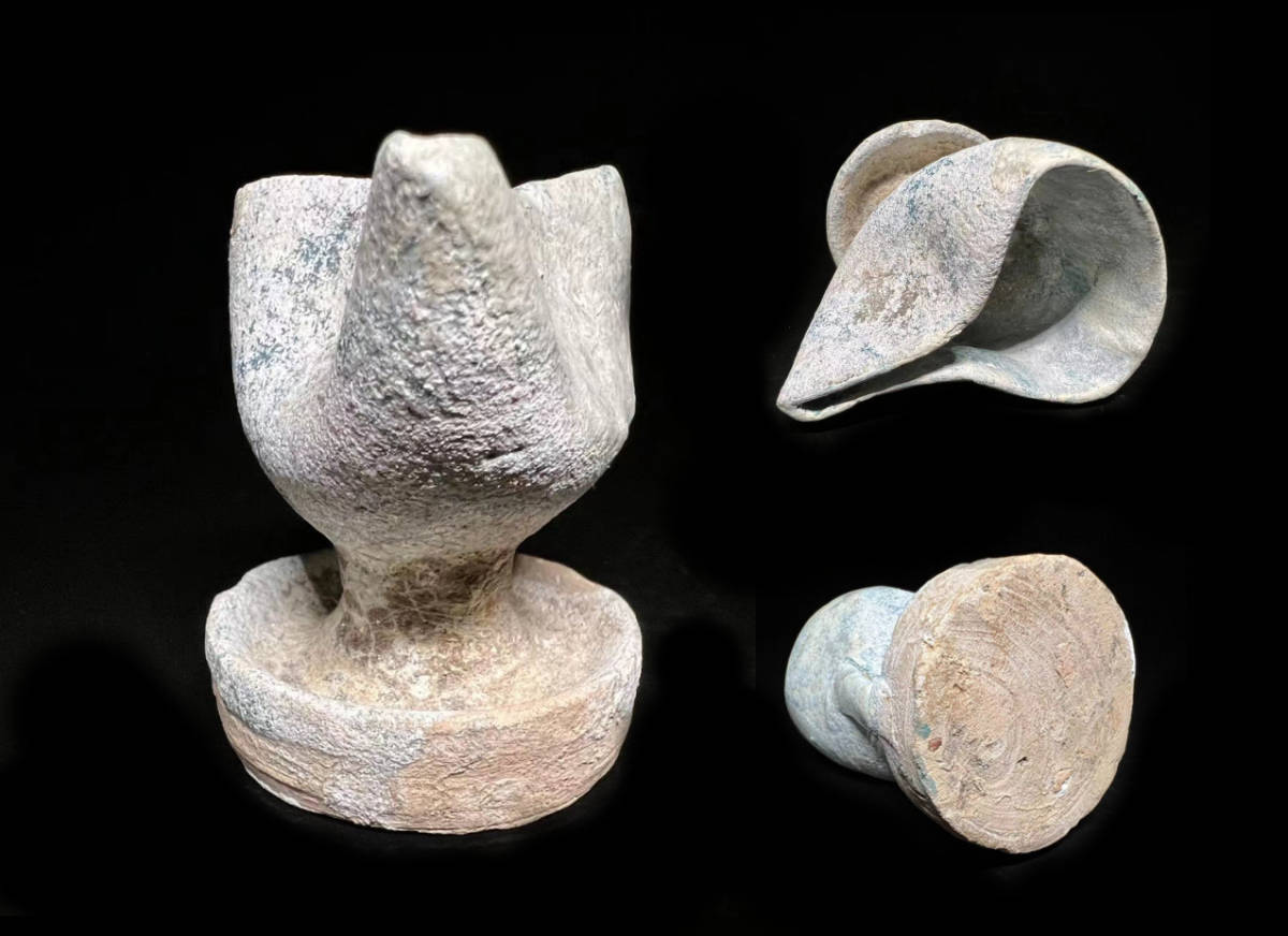 古美術 ペルシャ古陶 イスラム古陶 青釉 灯火器 油壺 発掘品 美術品
