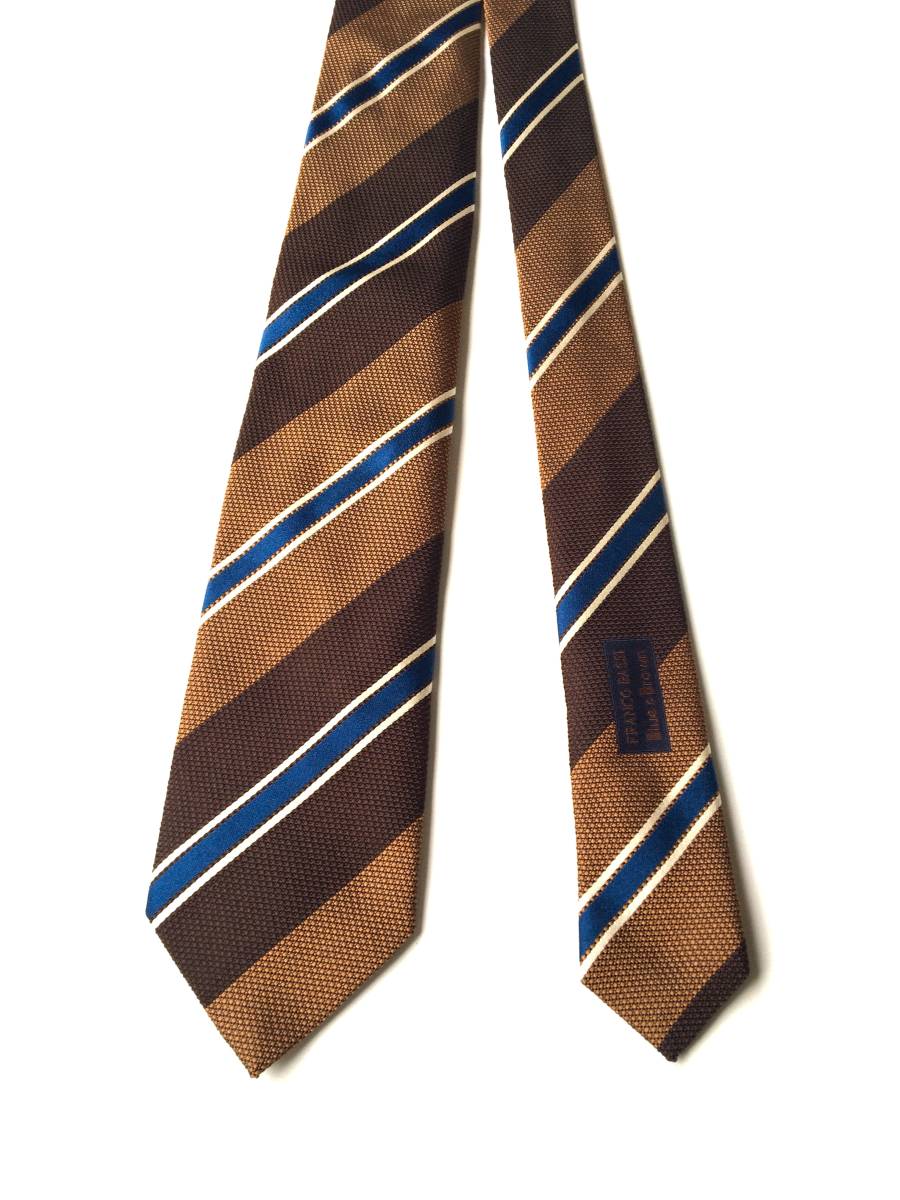 新品 フランコバッシ FRANCO BASSI Blue＆Brown ネクタイ レジメンタルストライプ 絹 シルク100% ブラウン×ブルー イタリア製 正規品
