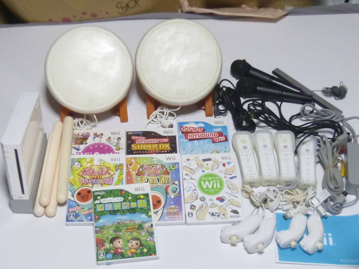 WH8【即日配送 送料無料 動作確認済】Wii すぐに4人で遊べるセット タタコン マイク 太鼓の達人 本体 どうぶつの森 Wiiパーティー カラオケ