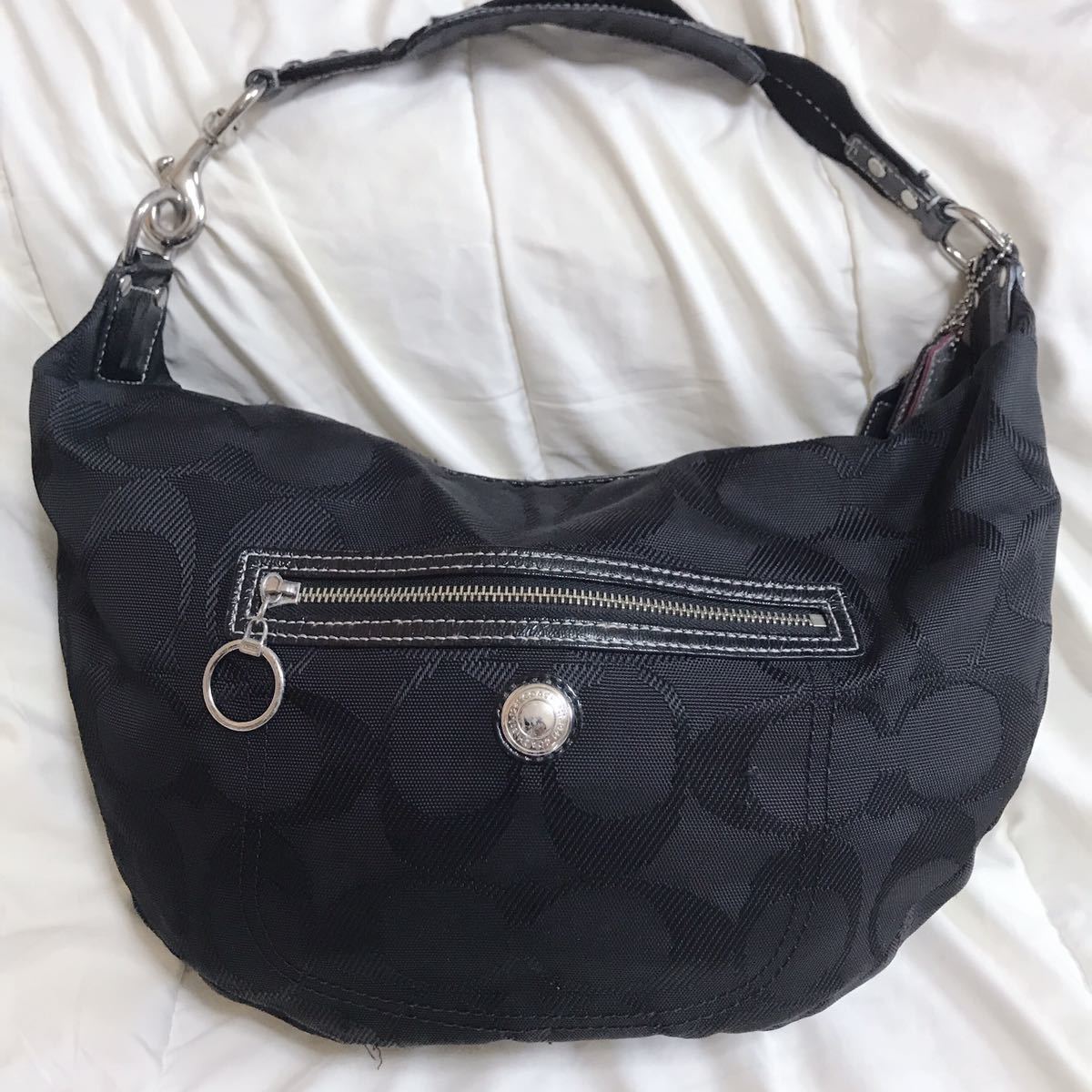 美品COACH コーチ シグネチャー ワンショルダーバッグ ブラック