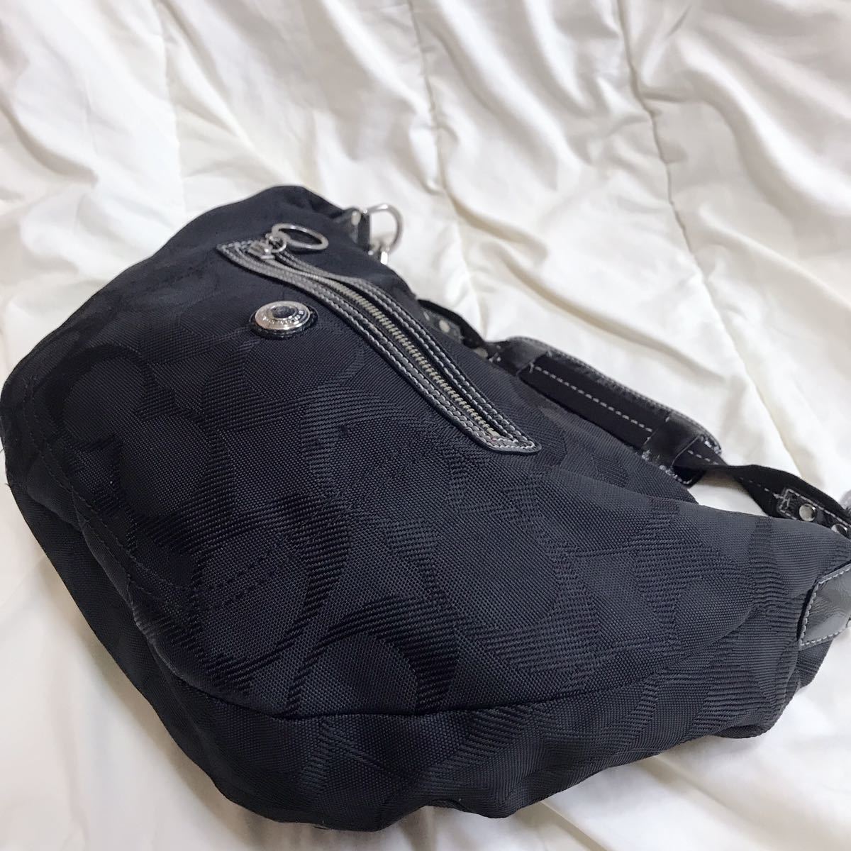 美品COACH コーチ シグネチャー ワンショルダーバッグ ブラック
