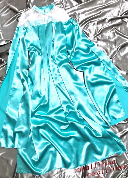 【お得，得価】 大きいサイズ メンズ様 超光沢サテン 超ツルツル 超すべすべ シャツ ブラウス＆スカート プリーツ ロング 清楚 女装 衣装 フェチ♥